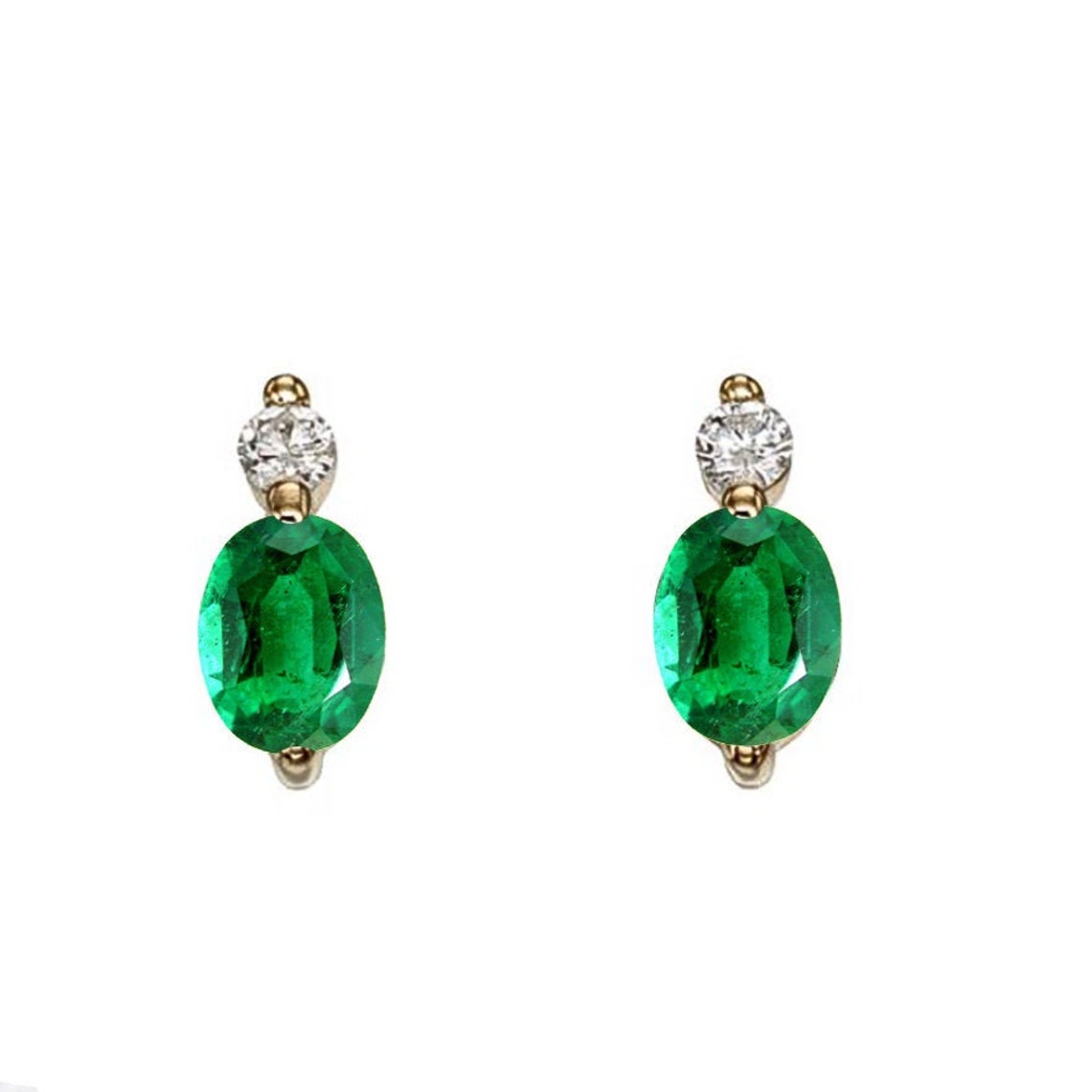 Genuine Emerald Stud Earrings 14k Solid Yellow Gold Ear Etsy