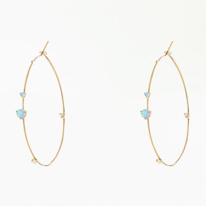 14k Solid Yellow Gold Earring Jewelry Australian Opal Gemstone Hoops Earring with Natural Diamond Opal Earring Christmas Gift for Her