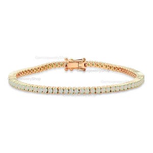 Opal Tennis Bracelet, 2.00 Carat Opal Tennis Bracelet, 14k Solid Gold Opal Bracelet, October Birthstone, Opal Bracelet Bridal Bracelet Gifts