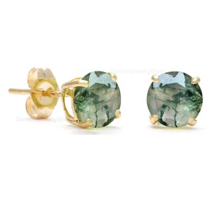 Best Seller Moss Agate Studs 14K Gold Minimalist Studs Handmade Jewelry Natural Moss Agate Studs Tiny Studs Gift For Her