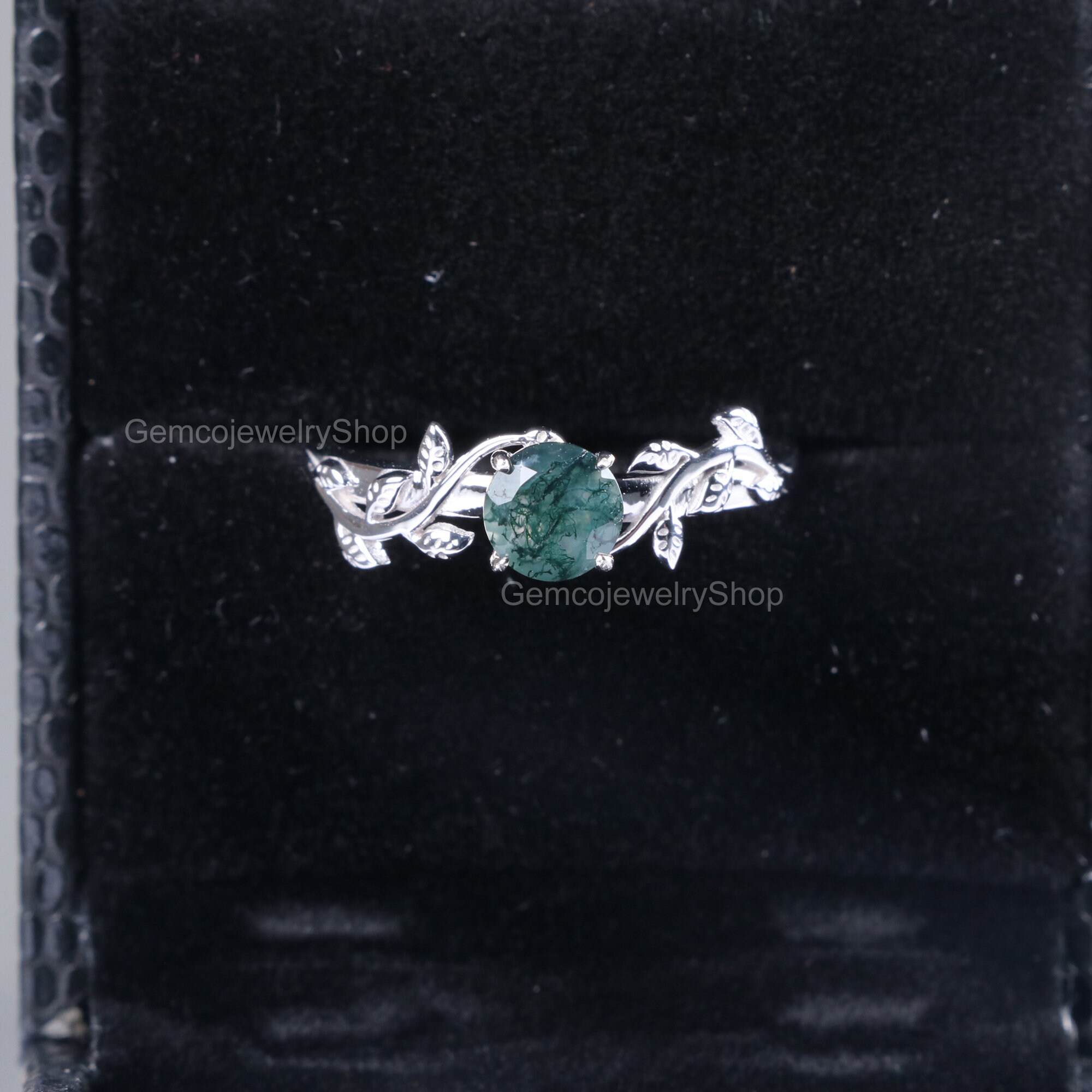 14k White Gold Natural Moss Agate Engagement Ring For Women | Etsy