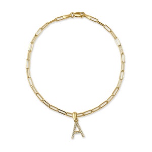 Pulsera de cadena personalizada elegante con diamantes vintage en oro amarillo macizo de 14 k Pulseras de cadena con letras de diamantes A a Z Joyas Regalo para hombres y mujeres