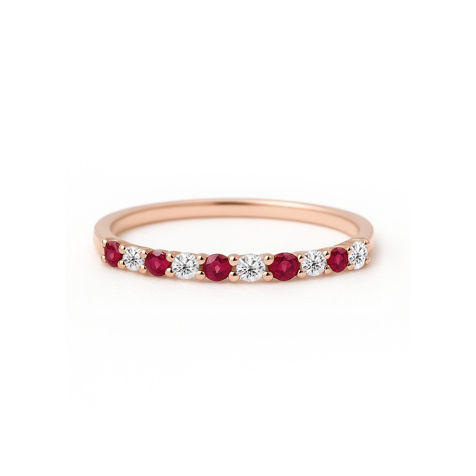 Ruby and Diamond Eternity Band / 14k Rose Gold Micro Pave Diamond and ...