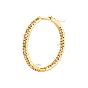 Genuine Perfect full Eternity Band Large Inside Out Hoop Earring Gold Hoop Earrings Band Earring Gift for Women Birthday Gift