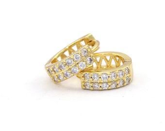 14k Yellow Gold Natural Diamond Hoop Earrings Diamond Huggie Earrings Minimalist Jewelry Gift Earrings Christmas Gift / Mothers Day Gift