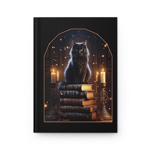 Carnet cartonné chat noir sorcière, chat de sorcière, livre de sorts, carnet de notes, spirituel, journal intime, mythique, enchanté, Halloween, idée cadeau.