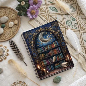 Crescent Moon Gothic Style Book Lovers Witchy Floral, Dark Aesthetic, Dark Academia Vintage, Spiral Notebook, Diary Writers Gift, Journal
