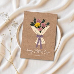 Modèle de carte imprimable pour la fête des mères, joyeuse fête des mères, fleur minimaliste - Imprimable à téléchargement immédiat | Non modifiable