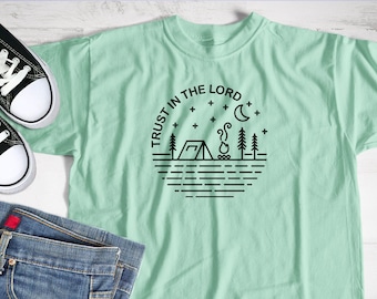 Tent camping t-shirt design | girls camp | youth conference | 2022 youth theme | young men | young women | "Trust in the Lord"
