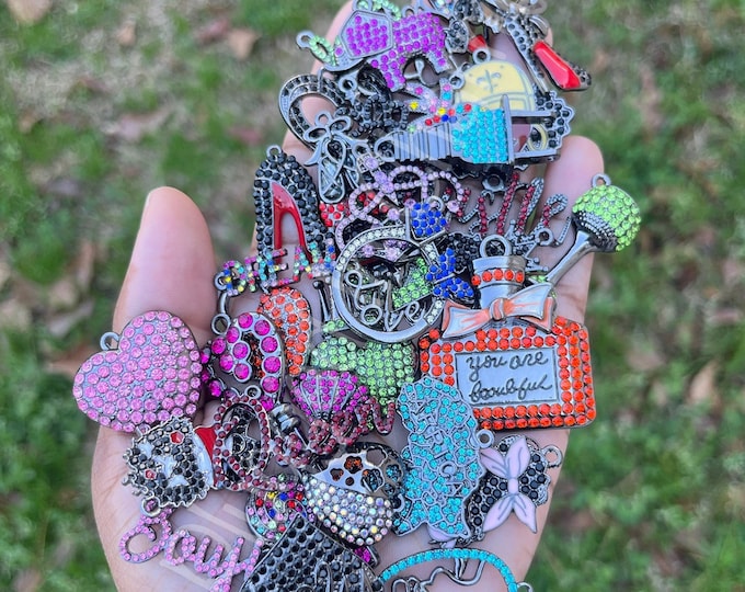 Black Colorful Bling Charms for Bracelets Rhinestone Charms, Charm
