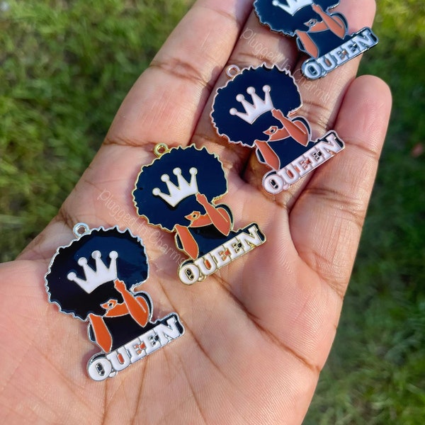 Black Queen Charms, Afro Charm, Melanin Charm, , Silver Gold Black Rose Gold, Charms for Bracelets, Crown, Charms for Jewelry Making,Pendant