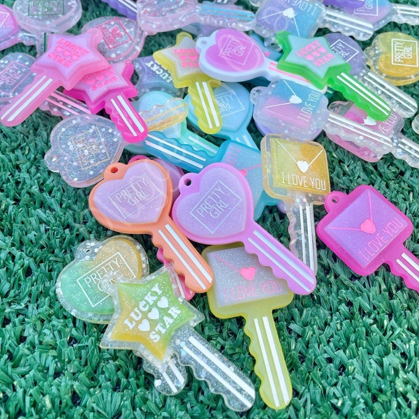 Key Charms, Pretty Girl, I Love You, Lucky Star, Clear Charms, Glitter Charms
