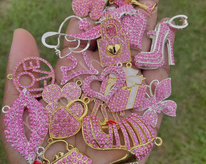 Pink Bling Charms 5,10,20, or 30, Rhinestone Charms, Charm Bracelet