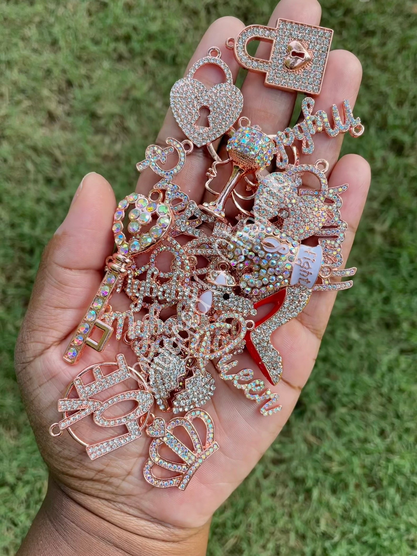 Rose Gold Charms for Bracelets, Bling Charms, Mixed Charms Bulk