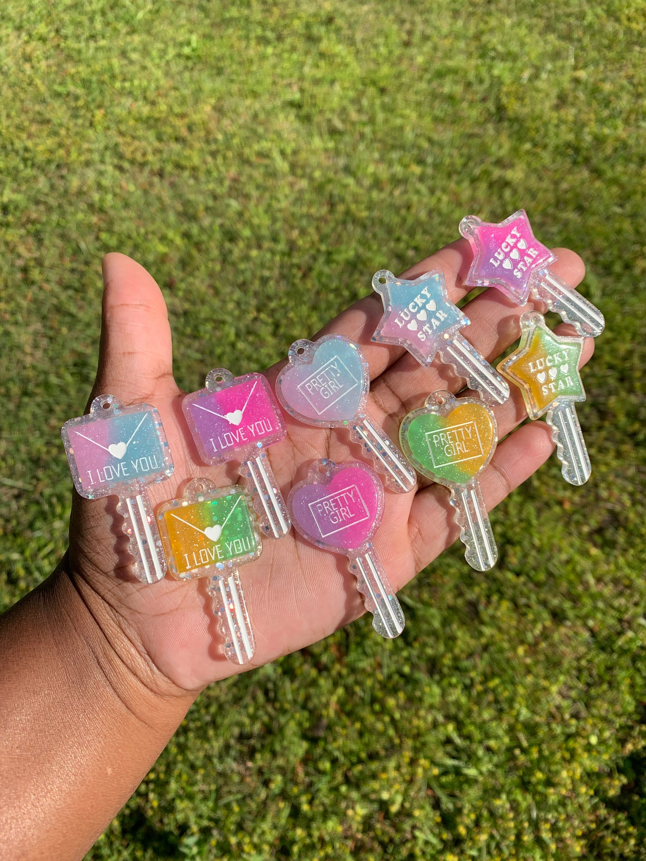 Key Charms, Pretty Girl, I Love You, Lucky Star, Clear Charms, Glitte…