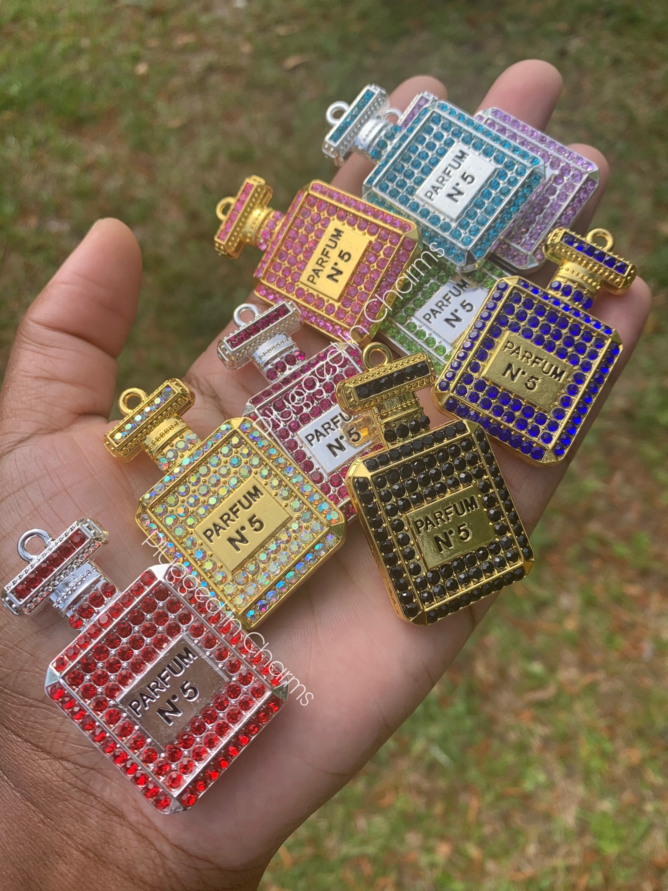 Perfume Bottle Rhinestone Charms, Bling Charms, Silver Gold, Charm Br…