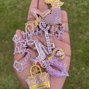 Lavender Bling Charms - 5,10,20, or 30, Rhinestone Charms, Charm Bracelet, Wholesale Charms, Charm Vendor