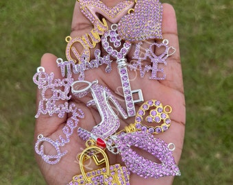 Lavender Bling Charms - 5,10,20, or 30, Rhinestone Charms, Charm Bracelet, Wholesale Charms, Charm Vendor