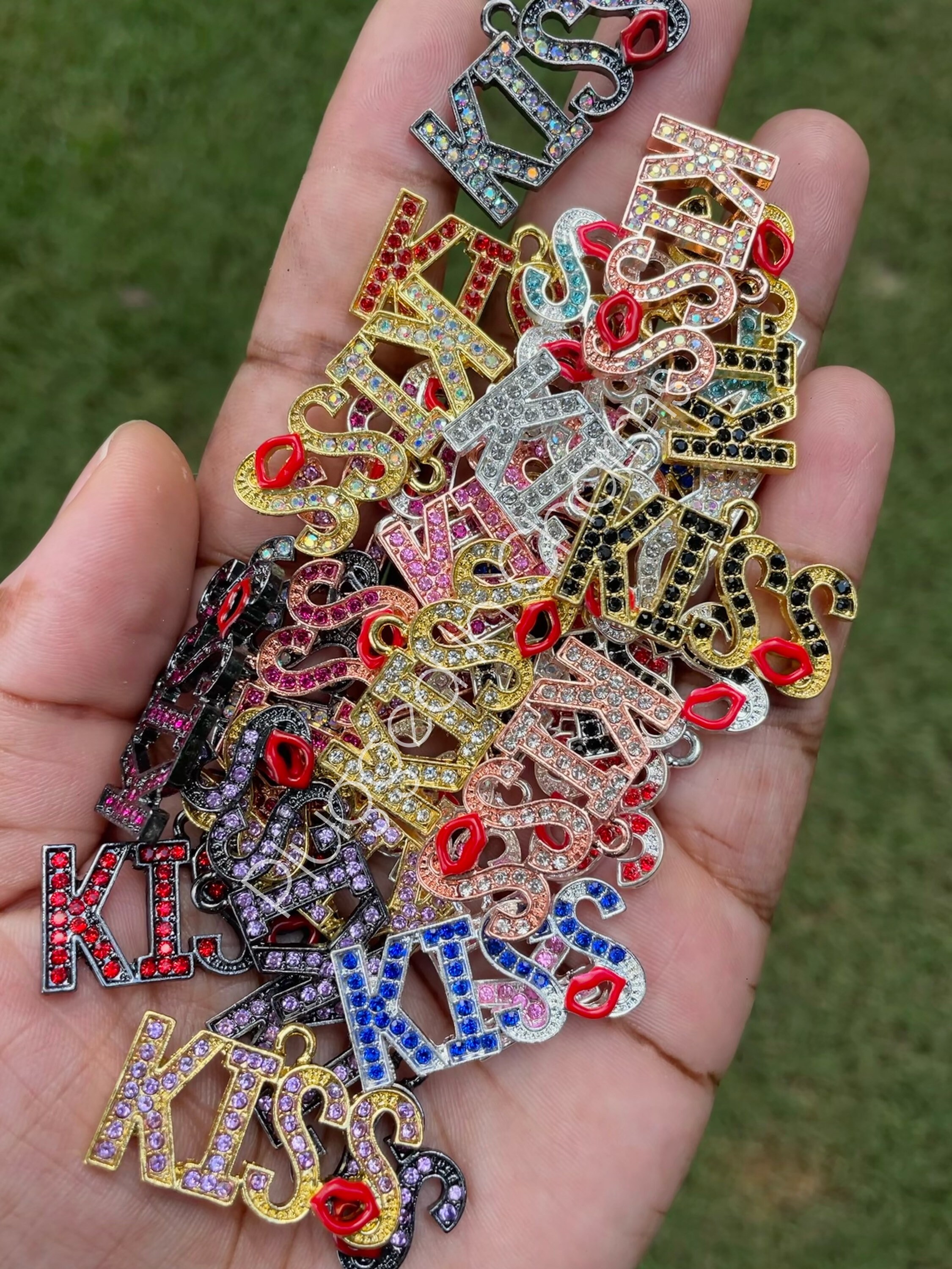 Kiss Rhinestone Charm, Silver Gold Lips, Charm Bracelet, Bling Money …