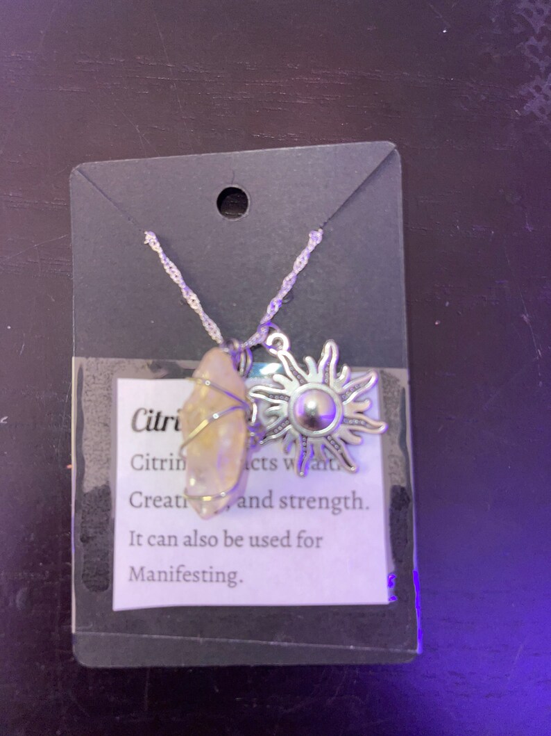Raw Citrine with sun charm necklace