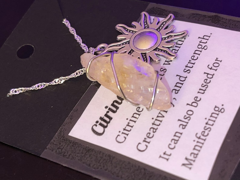 Raw Citrine with sun charm necklace