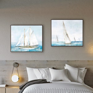 Abstract Sailboat Canvas Wall Art, Original Nautical Oil Painting on Canvas, Ocean Art, Modern Seascape Painting for Living Room, Home Décor