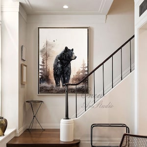 Large Abstract Black Bear Canvas Wall Art, Original Hand-painted Bear Oil Painting on Canvas, Modern Animal Painting for Living Room Bedroom