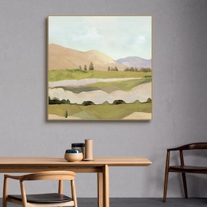 Large Abstract Landscape Oil Painting on Canvas, Original Mountain and Trees Canvas Wall Art, Modern Minimalist Nature Art for Living Room