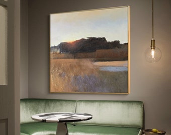 Abstract Landscape Oil Painting on Canvas, Large Original Forest Canvas Wall Art, Modern Hand-painted Landscape Oil painting for Living Room