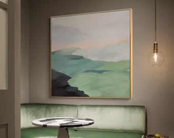 Grande tela astratta di montagna, dipinto a olio di paesaggio astratto su tela, dipinto minimalista moderno per soggiorno, arredamento della camera da letto