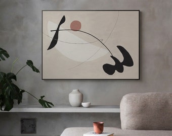 Beige and Black Abstract Canvas Wall Art, Large Abstract Acrylic Painting on Canvas, Modern Minimalist Wall Art for Living Room Bedroom