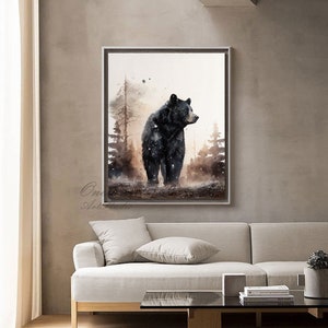 Large Abstract Black Bear Canvas Wall Art, Original Hand-painted Bear ...