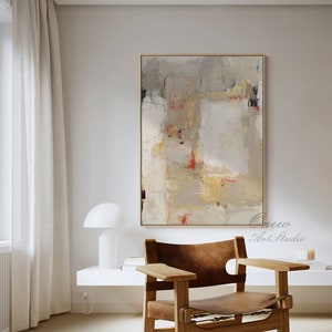 Large Abstract Oil Painting on Canvas, Original Beige and Grey Canvas Wall Art, Modern Textured Painting for Living Room Office  Bedroom