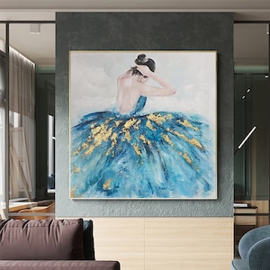 Abstract Ballerina Painting on Canvas, Ballet Dancer Wall Art, Dancing Girl Acrylic Painting, Modern Ballerina Art for Living Room Office