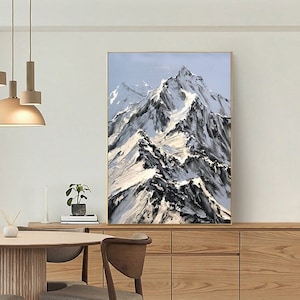 Abstract Snowy Mountain Canvas Wall Art, Large Original Landscape Oil Painting on Canvas, Modern Textured Painting for Living Room Bedroom