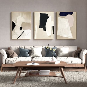 Large Abstract Beige and Black Canvas Wall Art, Original Geometric Acrylic Painting on Canvas, Modern Minimalist Wall Art for Living Room