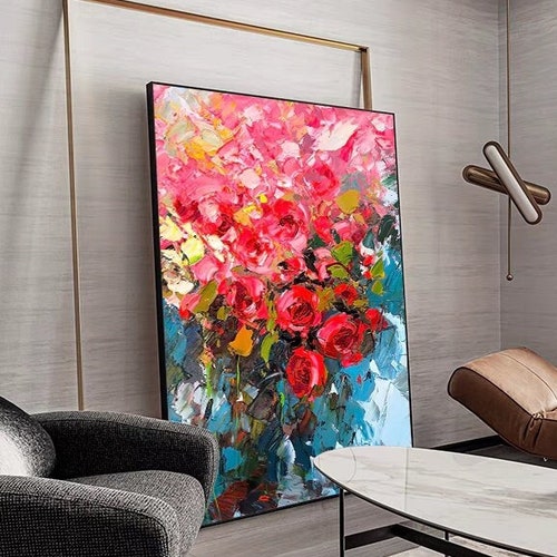 Original Pink Roses Oil Painting on Canvas Large - Etsy