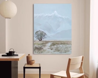 Large Abstract Landscape Oil Painting on Canvas, Original Snowy Mountain Canvas Wall Art, Modern Nature Wall Art for Living Room, Home Décor
