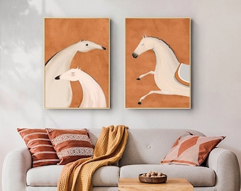Abstract White Horses oil painting on Canvas, Large Original Horse Canvas Wall Art, Modern Animal Painting for Living Room, Bedroom Decor