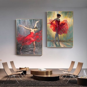 Impressionist Ballet Dancer Oil Painting on Canvas, Original Ballerina Canvas Wall Art, Modern Dancing Girl Wall Art for Living Room Bedroom