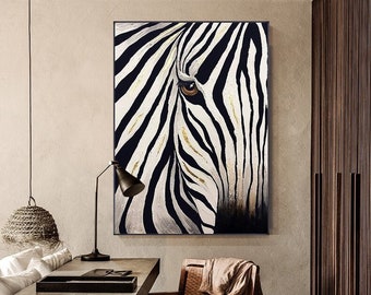 Abstraktes Zebra Ölgemälde auf Leinwand, Große Original Zebra Leinwand Wandkunst, Modernes Handgemaltes Tier Gemälde für Kinderzimmer Wohnzimmer