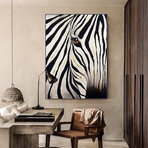 Abstract Zebra Oil Painting on Canvas, Large Original Zebra Canvas Wall Art, Modern Hand-painted Animal Painting for Kids Room Living Room