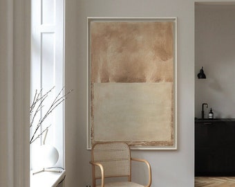 Großes abstraktes Ölgemälde auf Leinwand, Original Braun und Beige Leinwand Wandkunst, moderne minimalistische Wandkunst für Wohnzimmer, Schlafzimmer Dekor
