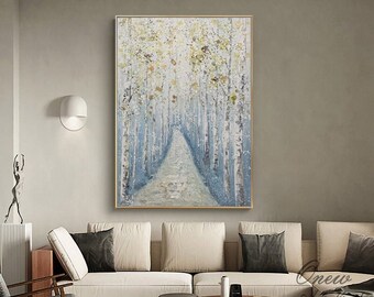 Painting Abstract Birch Canvas Wall Art,Original Aspen Oil Painting on ...