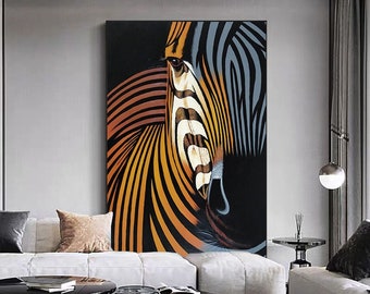 Abstrakte bunte Zebra Ölmalerei auf Leinwand, große Original Zebra Leinwand Wandkunst, handgemalte Tiermalerei für Kinderzimmer Wohnzimmer