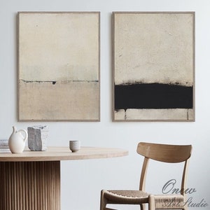 Extra Large Canvas Wall Art, Beige and Black Abstract Oil Painting, Original Acrylic Painting on Canvas, Modern Minimalist Art for Bedroom image 1