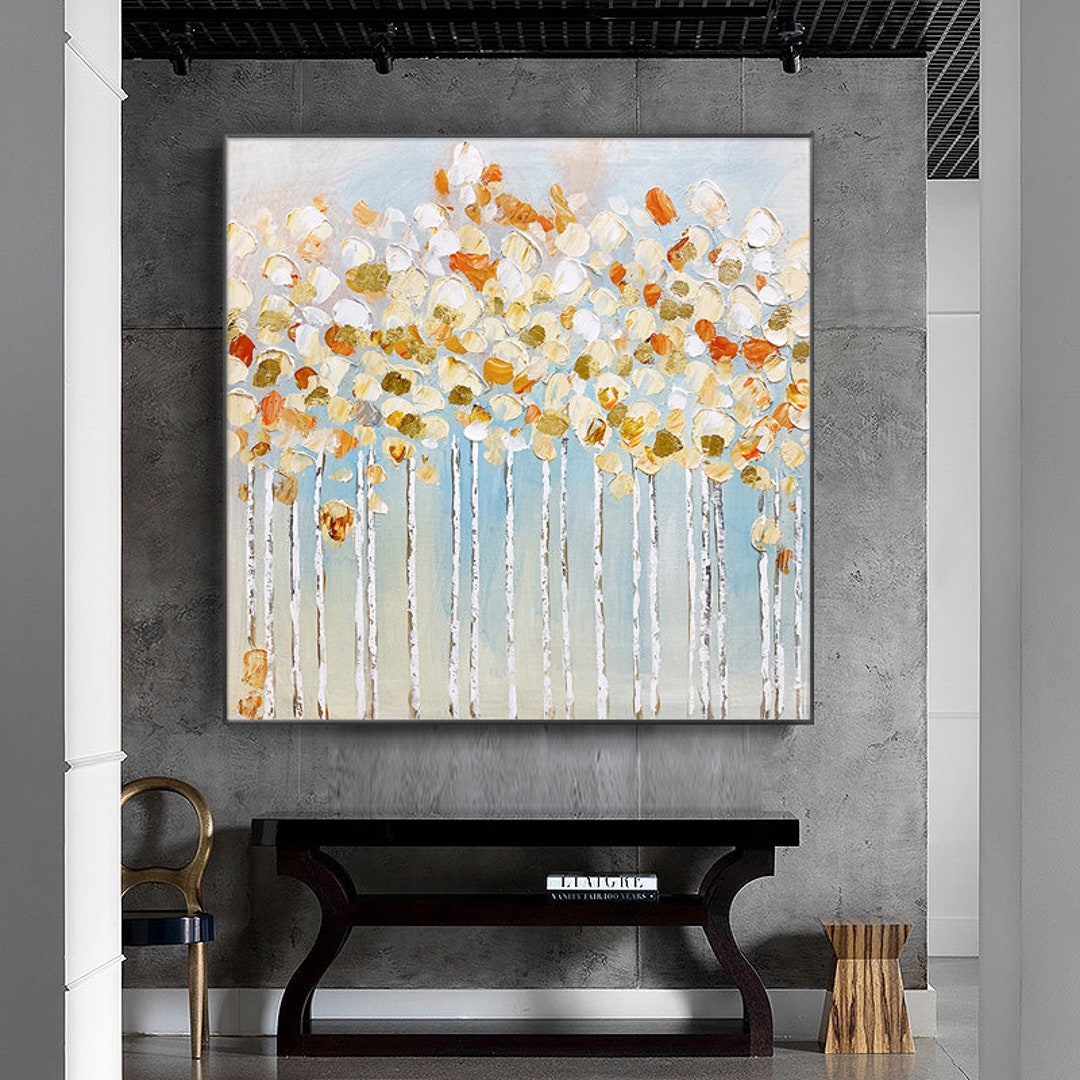 Large Abstract Tree Canvas Wall Art, Original Forest Oil Painting on ...