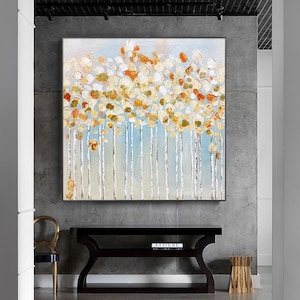 Large Abstract Tree Canvas Wall Art, Original Forest Oil Painting on Canvas, Modern Minimalist Trees Painting for Living Room, Bedroom Décor