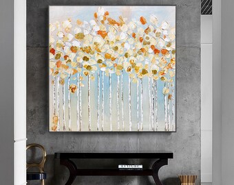 Large Abstract Tree Canvas Wall Art, Original Forest Oil Painting on Canvas, Modern Minimalist Trees Painting for Living Room, Bedroom Décor