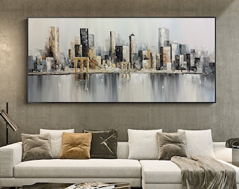 Oryginalny obraz ścienny na płótnie z Mostem Brooklińskim, abstrakcyjny pejzaż Nowego Jorku na płótnie, nowoczesny obraz Manhattanu do salonu